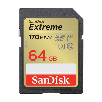 Sandisk SDHC Extreme 64 GB 170 MB/sek (Rest 2 stk tilbage )