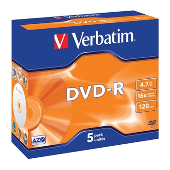 Verbatim DVD-R 4.7 GB 16x Jewel Case 5 pk